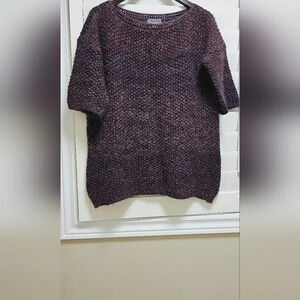 Sweater  Pullover Knit Boat neck Burgundy Golden Sparkle Lurex Mohair size L